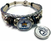 NFL Dallas Cowboys Minion Love Silver Leather Bracelet W/2 Logo Snap Jewelry Charms New Item