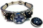 NFL Dallas Cowboys Dem Boys Silver Leather Bracelet W/2 Logo Snap Jewelry Charms New Item