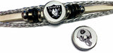 NFL Oakland Raiders Helmet Shield Silver Leather Bracelet W/2 Logo Snap Jewelry Charms New Item