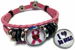 Breast Cancer Awareness NFL Chicago Bears Pink Leather Bracelet W/2 Snap Jewelry Charms New Item
