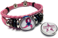 Breast Cancer Awareness NFL Dallas Cowboys Pink Leather Bracelet W/2 Snap Jewelry Charms New Item