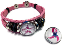 Breast Cancer Awareness NFL Dallas Cowboys Pink Leather Bracelet W/2 Snap Jewelry Charms New Item