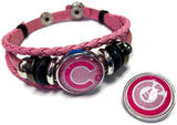 Breast Cancer Awareness MLB Chicago Cubs Pink Leather Bracelet W/2 Snap Jewelry Charms New Item