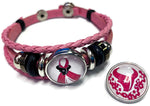 Breast Cancer Awareness NFL Houston Texans Pink Leather Bracelet W/2 Snap Jewelry Charms New Item