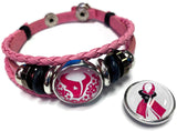 Breast Cancer Awareness NFL Houston Texans Pink Leather Bracelet W/2 Snap Jewelry Charms New Item