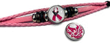Breast Cancer Awareness NFL Houston Texans Pink Leather Bracelet W/2 Snap Jewelry Charms New Item
