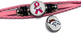 Breast Cancer Awareness NFL Denver Broncos Pink Leather Bracelet W/2 Snap Jewelry Charms New Item