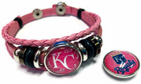 Breast Cancer Awareness MLB Kansas City Royals Pink Leather Bracelet W/2 Snap Jewelry Charms New Item