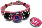 Breast Cancer Awareness MLB Kansas City Royals Pink Leather Bracelet W/2 Snap Jewelry Charms New Item