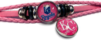 Breast Cancer Awareness MLB Kansas City Royals Pink Leather Bracelet W/2 Snap Jewelry Charms New Item