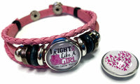 Breast Cancer Awareness Fight Heart Ribbon Pink Leather Bracelet W/2 Snap Jewelry Charms New Item