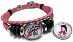 Breast Cancer Awareness Treasured Chests Pink Leather Bracelet W/2 Snap Jewelry Charms New Item