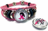 Breast Cancer Awareness Treasured Chests Pink Leather Bracelet W/2 Snap Jewelry Charms New Item