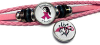 Breast Cancer Awareness Treasured Chests Pink Leather Bracelet W/2 Snap Jewelry Charms New Item