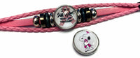 Breast Cancer Awareness Snoopy Survivor Pink Leather Bracelet W/2 Snap Jewelry Charms New Item