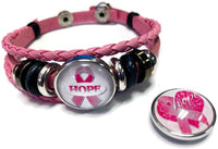 Breast Cancer Awareness Ribbon Hope Pink Leather Bracelet W/2 Snap Jewelry Charms New Item
