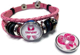 Breast Cancer Awareness Ribbon Hope Pink Leather Bracelet W/2 Snap Jewelry Charms New Item