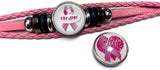 Breast Cancer Awareness Ribbon Hope Pink Leather Bracelet W/2 Snap Jewelry Charms New Item