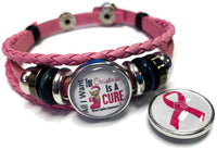 Breast Cancer Awareness Ribbon Christmas Cure Pink Leather Bracelet W/2 Snap Jewelry Charms New Item