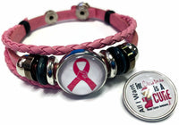Breast Cancer Awareness Ribbon Christmas Cure Pink Leather Bracelet W/2 Snap Jewelry Charms New Item