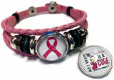 Breast Cancer Awareness Ribbon Christmas Cure Pink Leather Bracelet W/2 Snap Jewelry Charms New Item