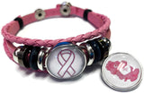 Care Bear Breast Cancer Awareness Ribbon Pink Leather Bracelet W/2 Snap Jewelry Charms New Item