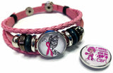 Breast Cancer Awareness Wrong Girl & Butterfly Pink Leather Bracelet W/2 Snap Jewelry Charms New Item