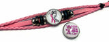 Breast Cancer Awareness Wrong Girl & Butterfly Pink Leather Bracelet W/2 Snap Jewelry Charms New Item