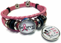 Tis The Season Breast Cancer Awareness Snaps On Pink Leather Bracelet W/2 Snap Jewelry Charms New Item