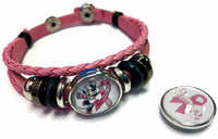 Minnie Mouse Breast Cancer Awareness Snaps On Pink Leather Bracelet W/2 Snap Jewelry Charms New Item