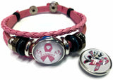 Minnie Mouse Breast Cancer Awareness Snaps On Pink Leather Bracelet W/2 Snap Jewelry Charms New Item