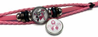 Minnie Mouse Breast Cancer Awareness Snaps On Pink Leather Bracelet W/2 Snap Jewelry Charms New Item