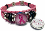 Think Pink Breast Cancer Awareness Snaps On Pink Leather Bracelet W/2 Snap Jewelry Charms New Item