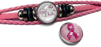 Think Pink Breast Cancer Awareness Snaps On Pink Leather Bracelet W/2 Snap Jewelry Charms New Item