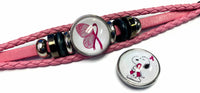 Butterfly & Snoopy Breast Cancer Awareness Snaps On Pink Leather Bracelet W/2 Snap Jewelry Charms New Item
