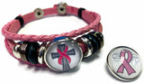 Angel Cross Breast Cancer Awareness Snaps On Pink Leather Bracelet W/2 Snap Jewelry Charms New Item