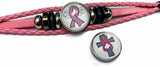 Angel Cross Breast Cancer Awareness Snaps On Pink Leather Bracelet W/2 Snap Jewelry Charms New Item