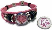 Tree Of Life Breast Cancer Awareness Snaps On Pink Leather Bracelet W/2 Snap Jewelry Charms New Item