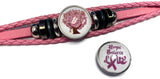 Tree Of Life Breast Cancer Awareness Snaps On Pink Leather Bracelet W/2 Snap Jewelry Charms New Item