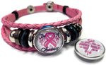 Breast Cancer Sucks Awareness Snaps On Pink Leather Bracelet W/2 Snap Jewelry Charms New Item