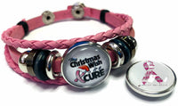 Breast Cancer Awareness Christmas Cure Pink Leather Bracelet W/2 Snap Jewelry Charms New Item