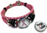 Breast Cancer Awareness Christmas Cure Pink Leather Bracelet W/2 Snap Jewelry Charms New Item