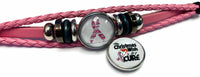 Breast Cancer Awareness Christmas Cure Pink Leather Bracelet W/2 Snap Jewelry Charms New Item