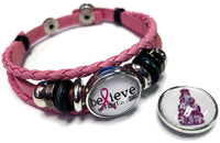Breast Cancer Awareness Christmas Tree Believe Fight Pink Leather Bracelet W/2 Snap Jewelry Charms New Item