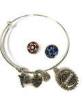 Patriotic USA Flag/Heart Fashion Snap Jewelry Bangle Bracelet Set Plus 3 Mini Charms