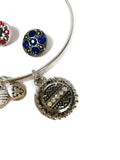 Patriotic USA Flag/Heart Fashion Snap Jewelry Bangle Bracelet Set Plus 3 Mini Charms