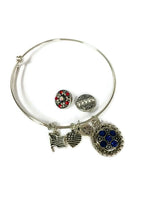 Patriotic USA Flag/Heart Fashion Snap Jewelry Bangle Bracelet Set Plus 3 Mini Charms