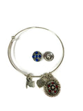 Patriotic USA Flag/Heart Fashion Snap Jewelry Bangle Bracelet Set Plus 3 Mini Charms