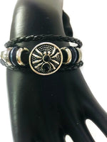 Black Widow Spider Fashion Snap Jewelry Leather Bracelet Set With 2 Charms Modern And Classy