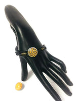 Golden Hue Fashion Snap Jewelry Leather Bracelet Set With 2 Charms Modern And Classy